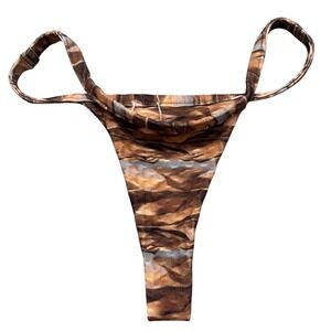 Mello The Label Womens XS Earth Tone Abstract Print Textured Thong Bikini Bottom